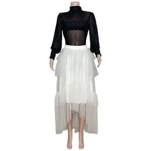 MAEVE x ANTHROPOLOGIE Tulle & Pearl-Embellished Sheer Skirt, White, Medium